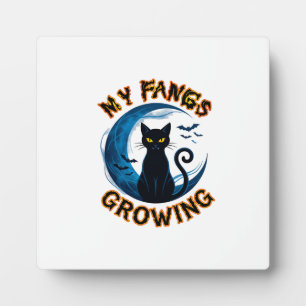 Placa Expositora Colmillos Crecientes Halloween Gato Negro Luna Azu