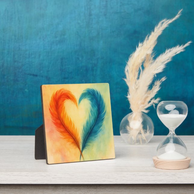 Placa Expositora Colorful Feather Heart Watercolor Art (in situ)