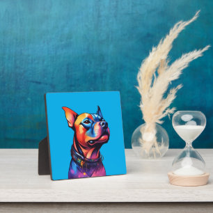 Placa Expositora Colorido diseño de Cyberpunk Bull Terrier,
