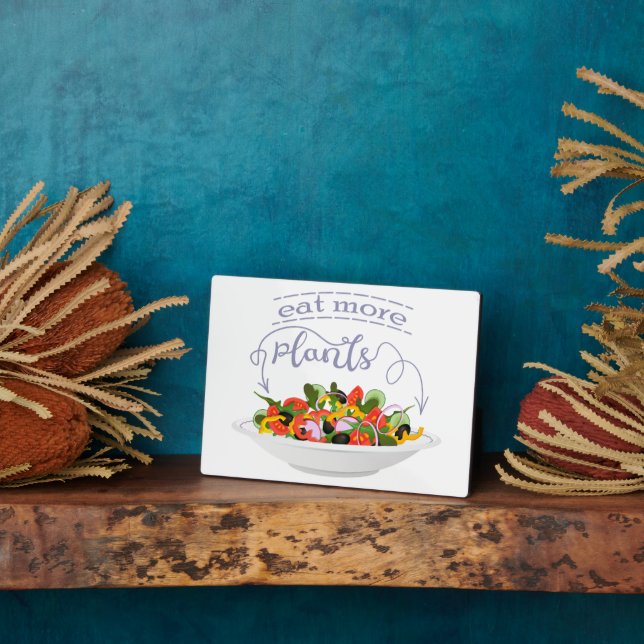 Placa Expositora Coma más plantas con letras de motivación de ensal (Lado)
