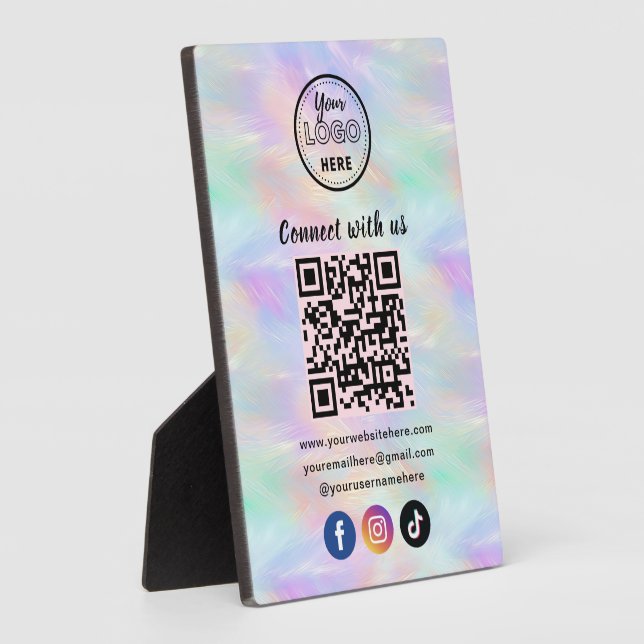Placa Expositora Conéctese Con El Código QR De Estilo Ópal Irlandés (Lado)