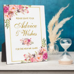 Placa Expositora Consejos y deseos del Boda Floral Pink Gold<br><div class="desc">Watercolor Floral Rosa Rubor Gold Boda Consejos y deseos de la mesa de</div>