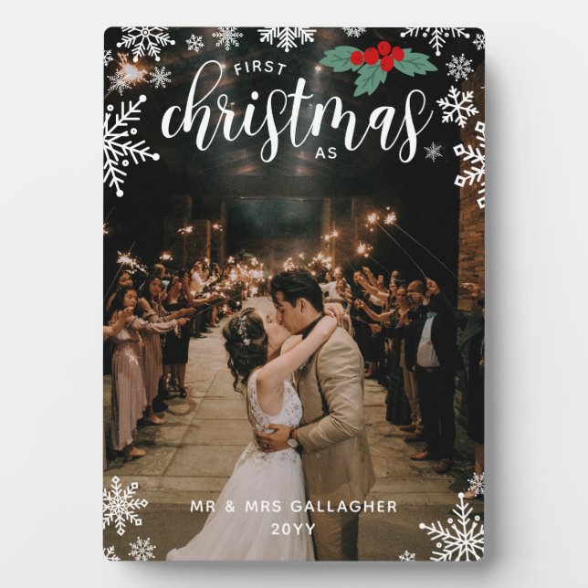 Placa Expositora Copos de Nieve de Holly Rojo 1ra Navidad Foto de B (Frente)