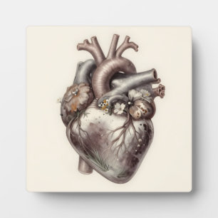 Placa Expositora Corazón Anatómico Floral Vintage Botánico Médico