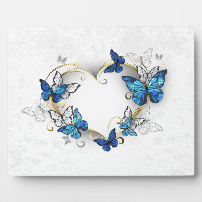 Placa Expositora Corazón de joyas con mariposas Morfo (Frente)