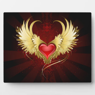Placa Expositora Corazón Rojo con Alas Doradas