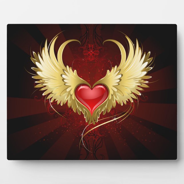 Placa Expositora Corazón Rojo con Alas Doradas (Frente)
