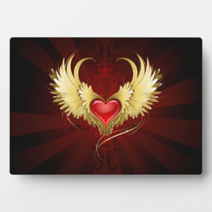 Placa Expositora Corazón Rojo con Alas Doradas