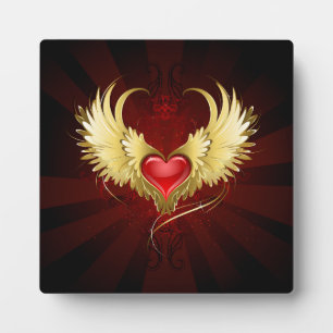 Placa Expositora Corazón Rojo con Alas Doradas