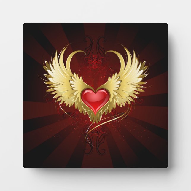 Placa Expositora Corazón Rojo con Alas Doradas (Frente)