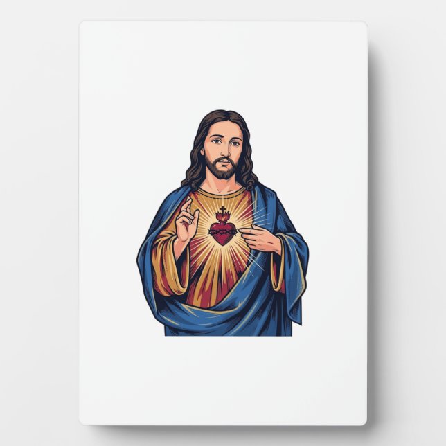 Placa Expositora Corazón Sagrado Grabado Antiguo Vector Religioso D (Frente)