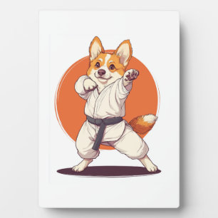 Placa Expositora Corgi de Karate � Perro de Artes Marciales