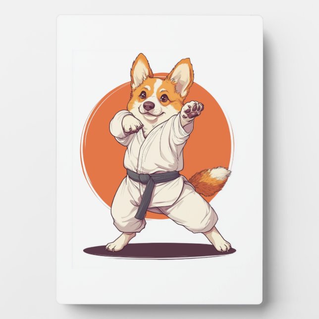 Placa Expositora Corgi de Karate � Perro de Artes Marciales (Frente)