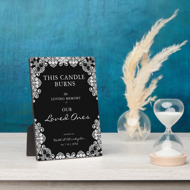 Placa Expositora Corona de encaje blanco Recuerdos de boda Queridos (Lado)