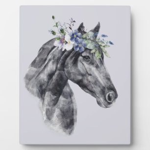 Placa Expositora Corona de flores de acuarela Retrato de caballo ne
