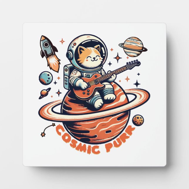 Placa Expositora Cosmic Purr - Gato Guitarrista Astro (Frente)