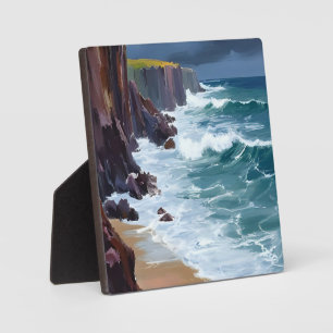 Placa Expositora Costa tormentosa   Pintura de olas del océano en l