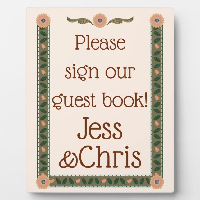 Placa Expositora Cosy Homespun Boda Guestbook Plaque (Frente)
