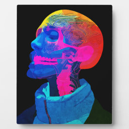 Placa Expositora Cráneo Cibernético – Arte de Anatomía Futurista