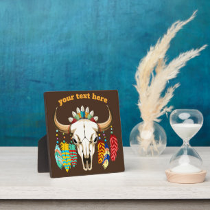 Placa Expositora Cráneo de Búfalo Emblema Nativo Americano