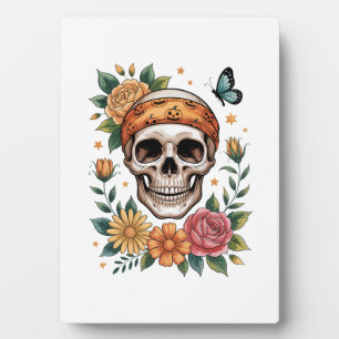 Placa Expositora Cráneo Floral Halloween Espeluznante