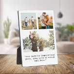 Placa Expositora Crear su propia foto y presupuesto personalizada 3<br><div class="desc">Crea tu propia foto personalizado y cita placa. Presenta tres de sus fotos y texto personalizado en la tipografía minimalista de máquina de escribir.</div>