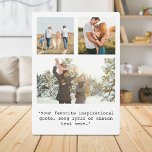 Placa Expositora Crear su propia foto y presupuesto personalizada 3<br><div class="desc">Crea tu propia foto personalizado y cita placa. Presenta tres de sus fotos y texto personalizado en la tipografía minimalista de máquina de escribir.</div>