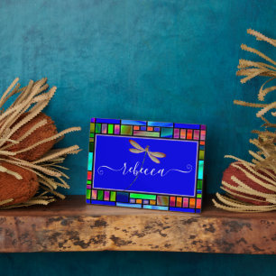 Placa Expositora Cristal manchado y libélula personalizada