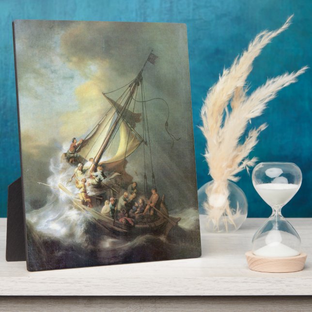 Placa Expositora Cristo en una tormenta en el mar de Galilea -Rembr (Lado)