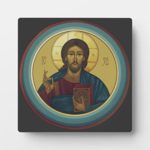 Placa Expositora Cristo Pantocrátor bizantino Arte de mosaico redon