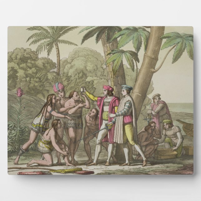 Placa Expositora Cristóbal Colón (1451-1506) con nativo americano (Frente)