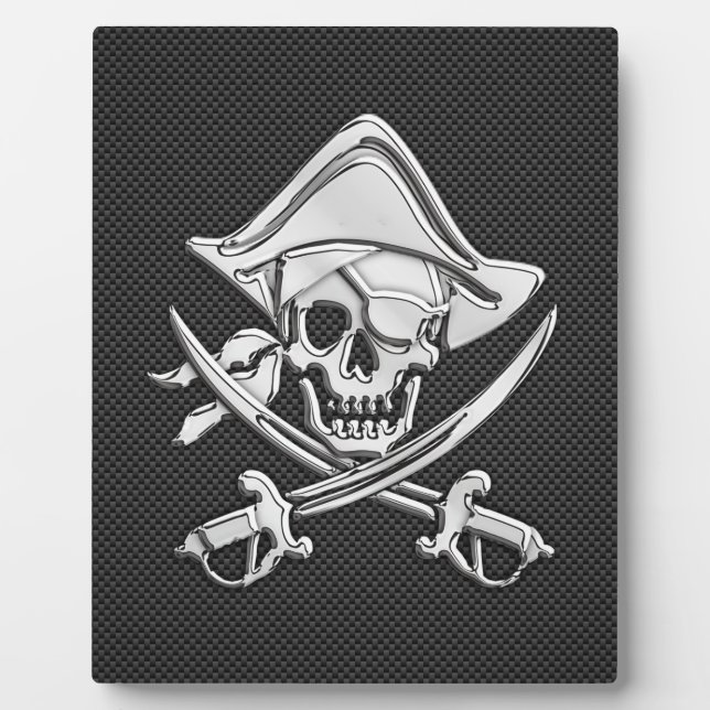 Placa Expositora Cromado como pirata en fibra de carbono negro (Frente)