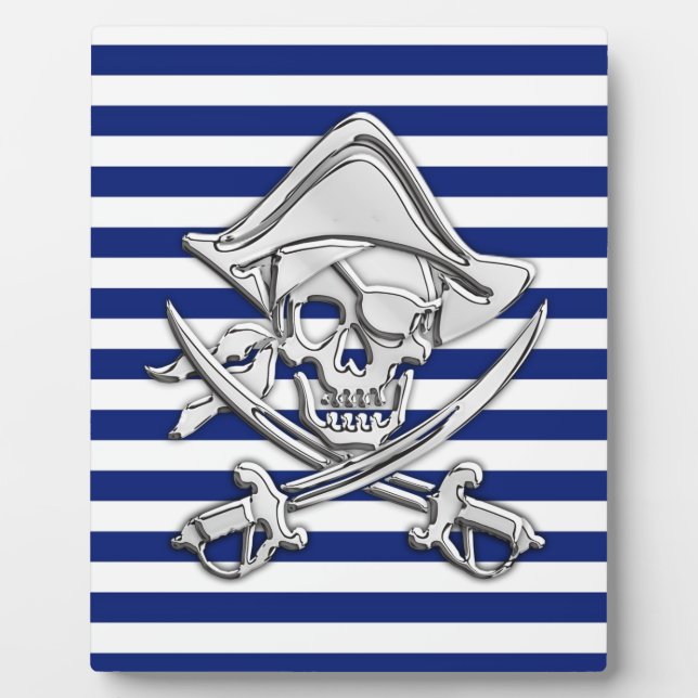 Placa Expositora Cromado como pirata en franjas de la marina (Frente)