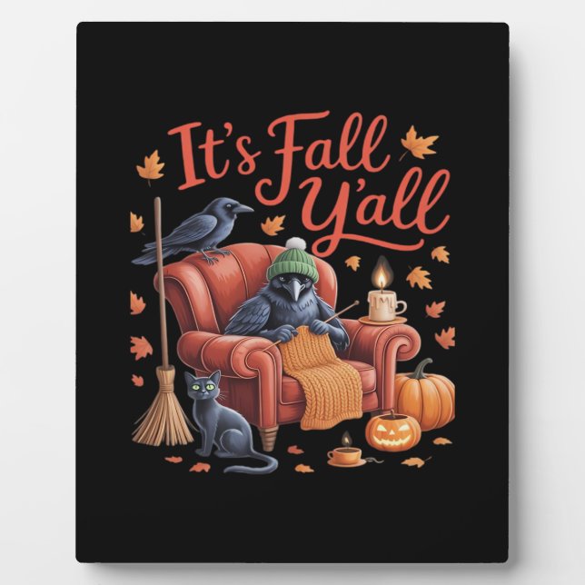 Placa Expositora Crow Es Fall Y’all Pumpkins Cae Hallowee de Otoño (Frente)