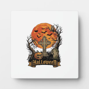 Placa Expositora Cruz de Halloween Lápida Calavera Calabaza Gato Ne
