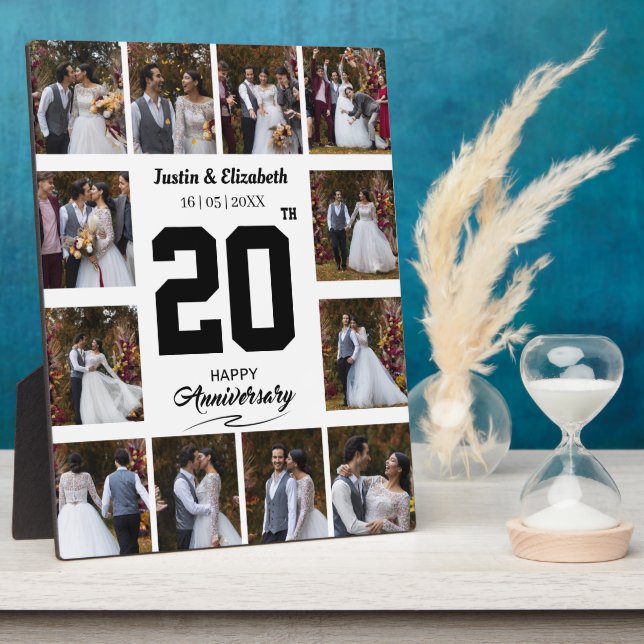 Placa Expositora Cualquier aniversario feliz 12 collage de fotos (Lado)