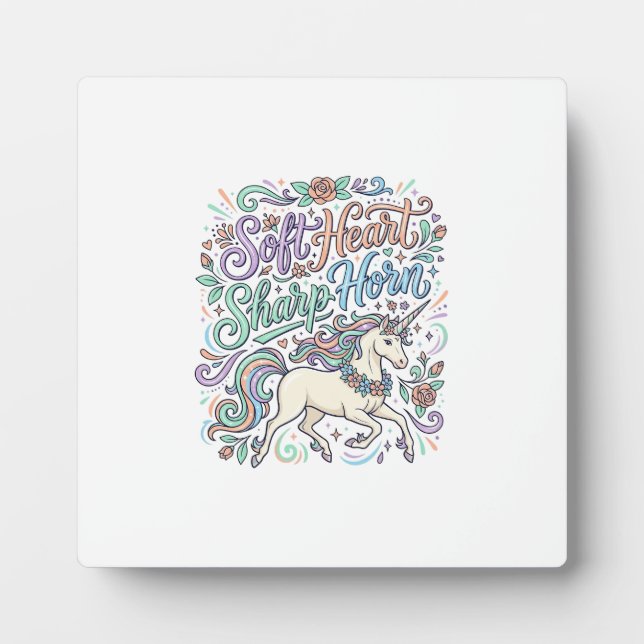 Placa Expositora Cuerno Agudo Corazón Suave Unicornio Fondo Blanco  (Frente)