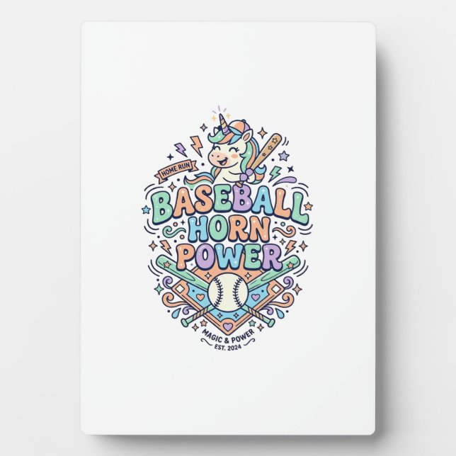 Placa Expositora Cuerno de béisbol de unicornio Poder Kawaii Diseño (Frente)