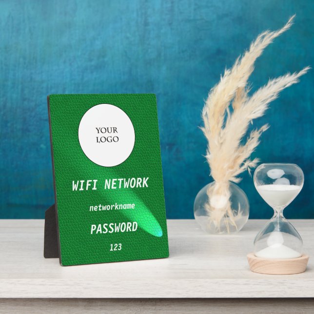 Placa Expositora Cuero Verde Brillante Compartir Wifi Internet (Lado)