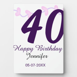 Placa Expositora cumpleaños 40 agregar nombre fecha año pin floral