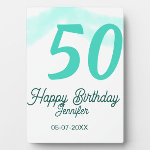 Placa Expositora cumpleaños 50 agregar nombre fecha año verde paste