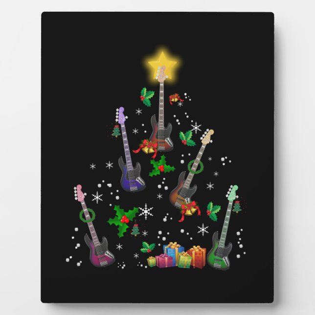 Placa Expositora Cumpleaños de Guitariano de Árbol de Navidad (Frente)