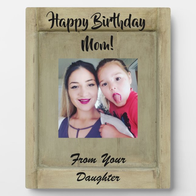 Placa Expositora Cumpleaños de mamá con foto rústica (Frente)