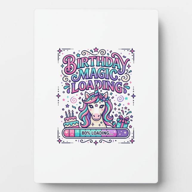 Placa Expositora Cumpleaños de Unicornio Magia Cargando Mercado Col (Frente)