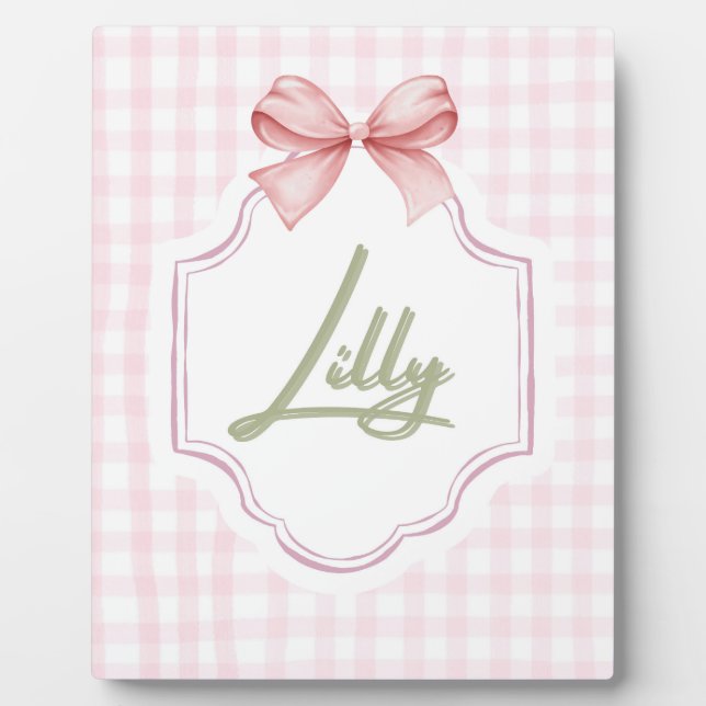 Placa Expositora Cuna Personalizada para Bebé Niña Lilly con Lazo y (Frente)