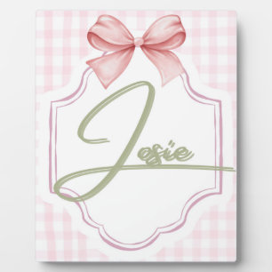 Placa Expositora Cuna personalizada para niña Josie con lazo y ging