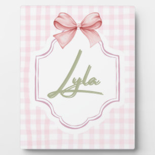 Placa Expositora Cuna personalizada para niña Lyla con lazo y gingh