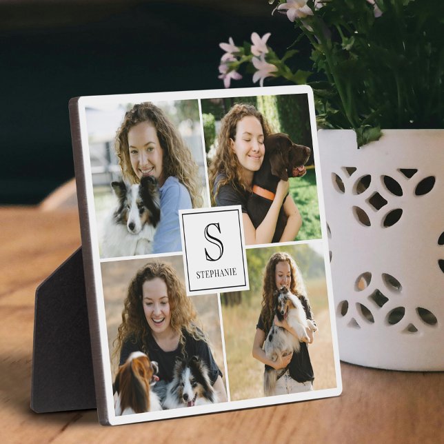 Placa Expositora Custom 4 Photo Collage with Monogram and Name (Subido por el creador)