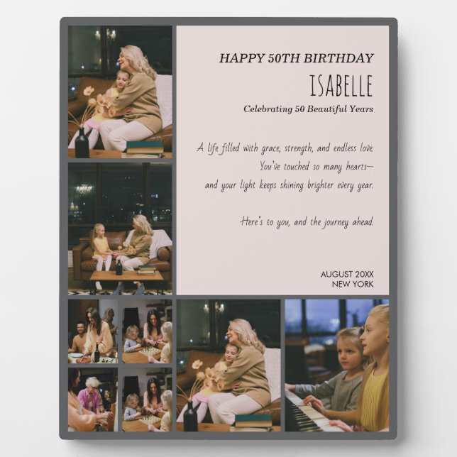 Placa Expositora Custom 50th Birthday Photo Collage Plaque (Frente)