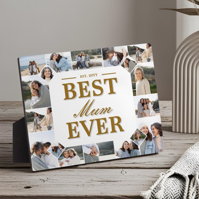 Placa Expositora Custom Best Mum Ever Family Photo Collage Keepsake (Best Mum Ever Father's Day Photo Frame Collage)